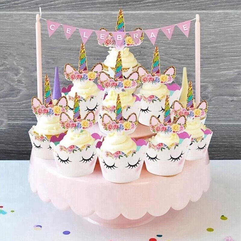 Unicorn Cupcake Decoration 24PCS Wrappers+Toppers Double Sided - Discount Packaging Warehouse