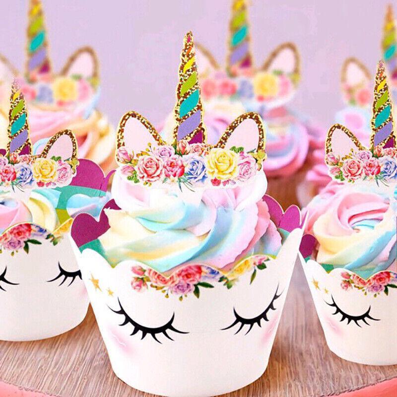 Unicorn Cupcake Decoration 24PCS Wrappers+Toppers Double Sided - Discount Packaging Warehouse