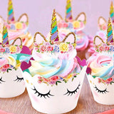 Unicorn Cupcake Decoration 24PCS Wrappers+Toppers Double Sided - Discount Packaging Warehouse